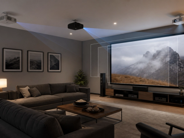 Home cinema showing projector placement, throw distance and screen-size choices