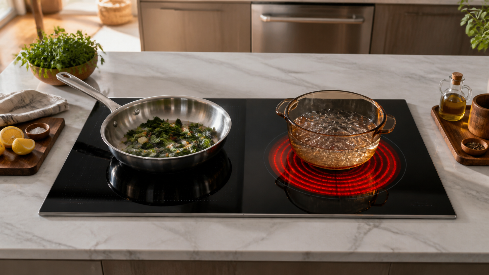 Induction vs Electric Cooktop shown as a practical side-by-side comparison