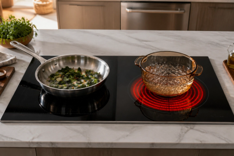 Induction vs Electric Cooktop shown as a practical side-by-side comparison