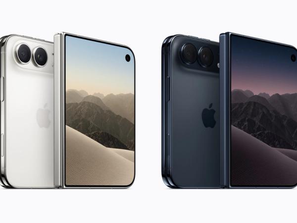 Official Apple product image showing iPhone Duo in light and dark finishes.
