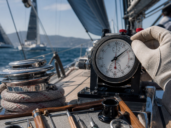 Unbranded regatta timing instrument operated beside sailing hardware
