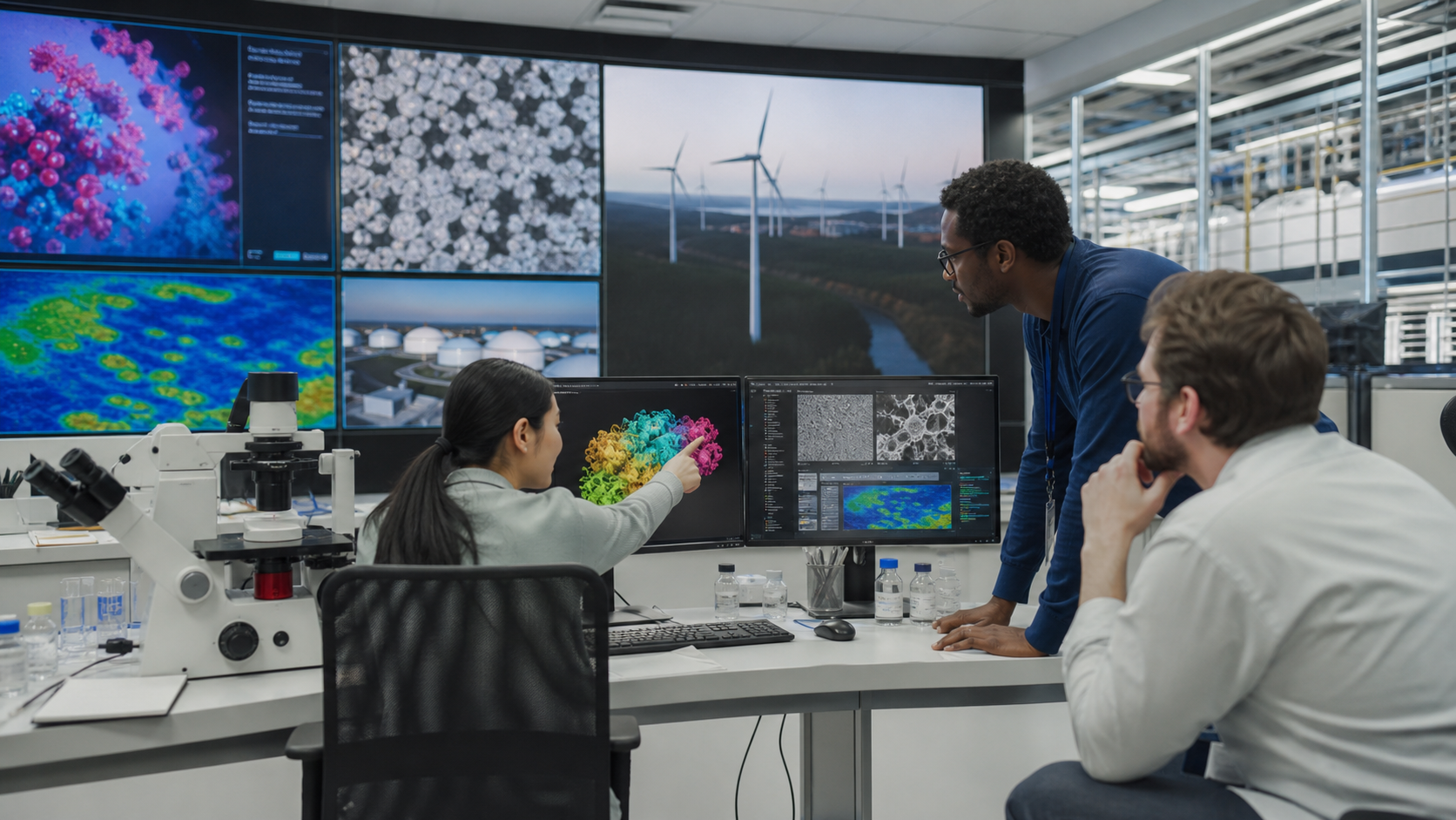 Scientists evaluating an open AI model across energy, materials and biology research