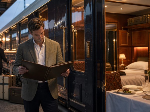 Traveller comparing luxury sleeper train fares and journey inclusions