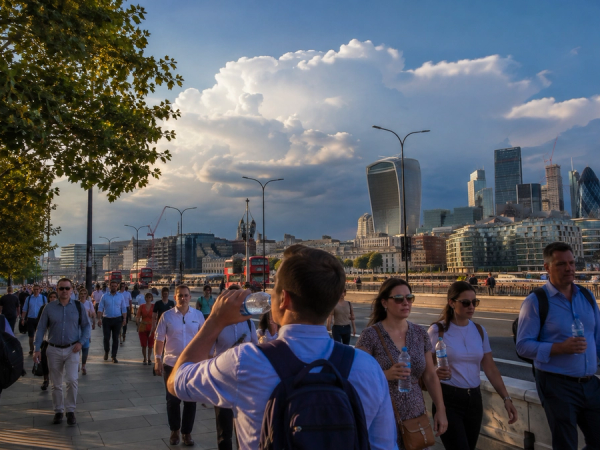 London commuters prepare for a warm September day under changing cloud