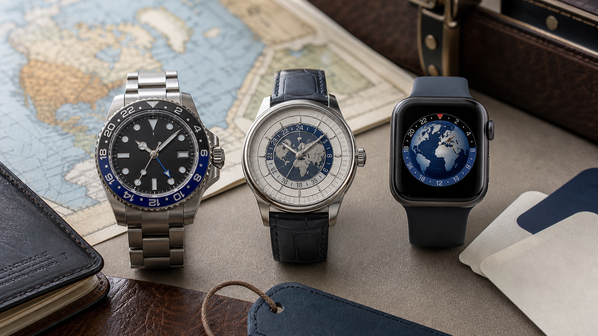GMT, world-time and smartwatch categories compared for international travel