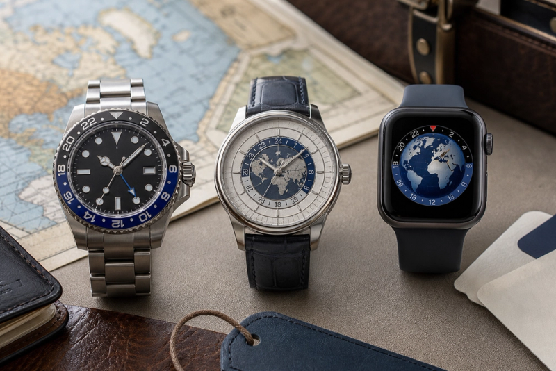 GMT, world-time and smartwatch categories compared for international travel