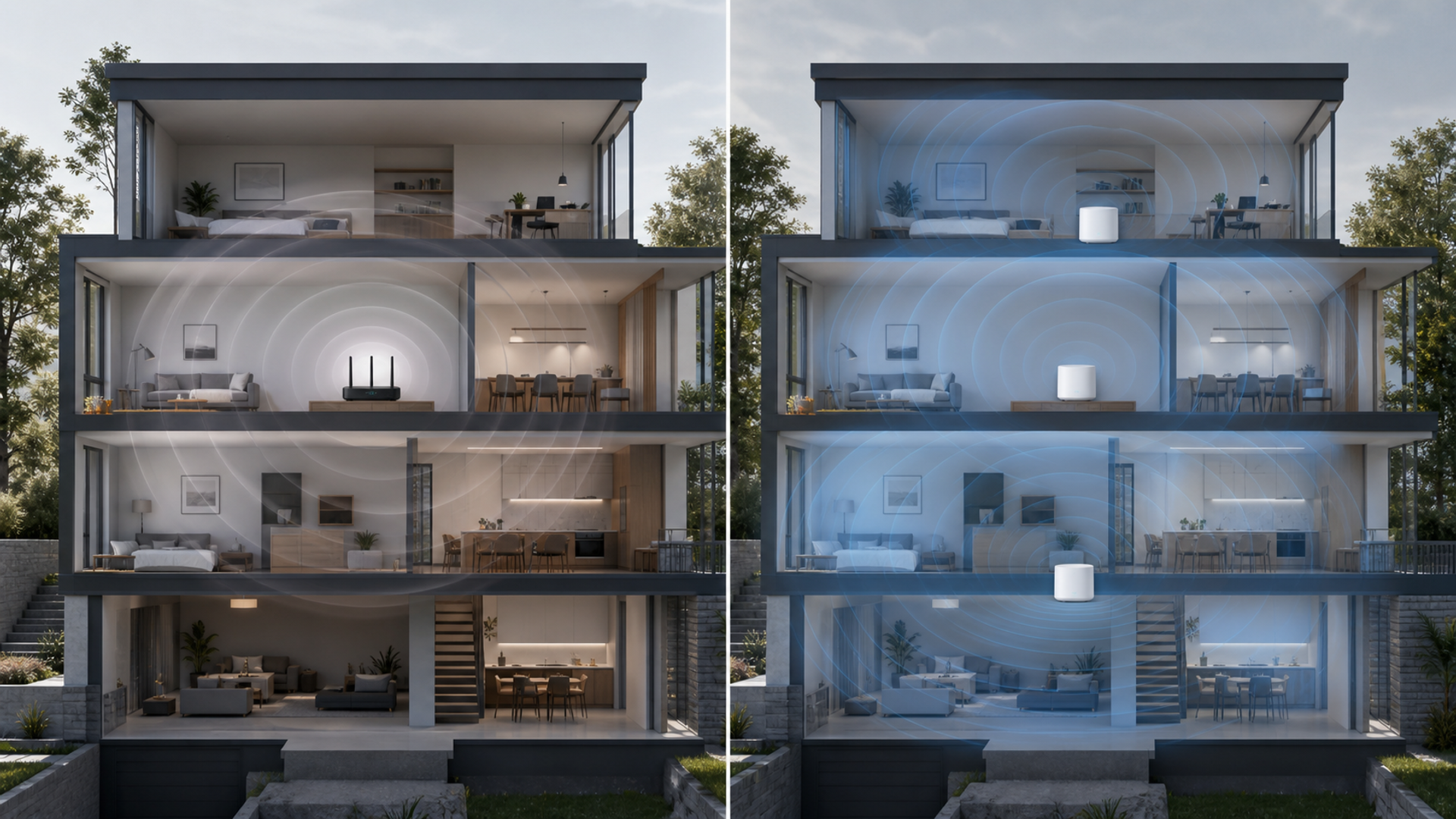 Mesh Wi-Fi vs Traditional Router shown in a practical side-by-side comparison