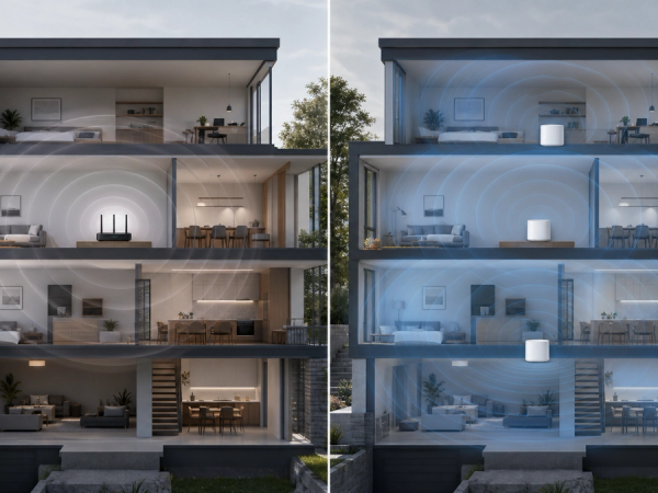 Mesh Wi-Fi vs Traditional Router shown in a practical side-by-side comparison