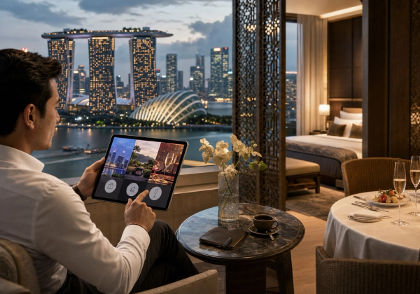 Traveller comparing Singapore luxury hotels for work, stopover and celebration