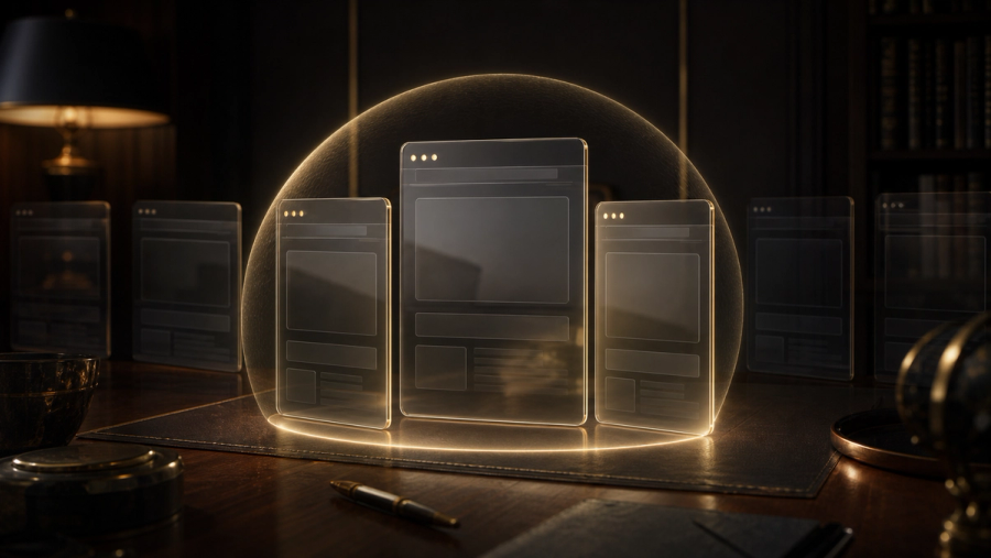 Editorial concept image of selected browser contexts inside a private protective boundary