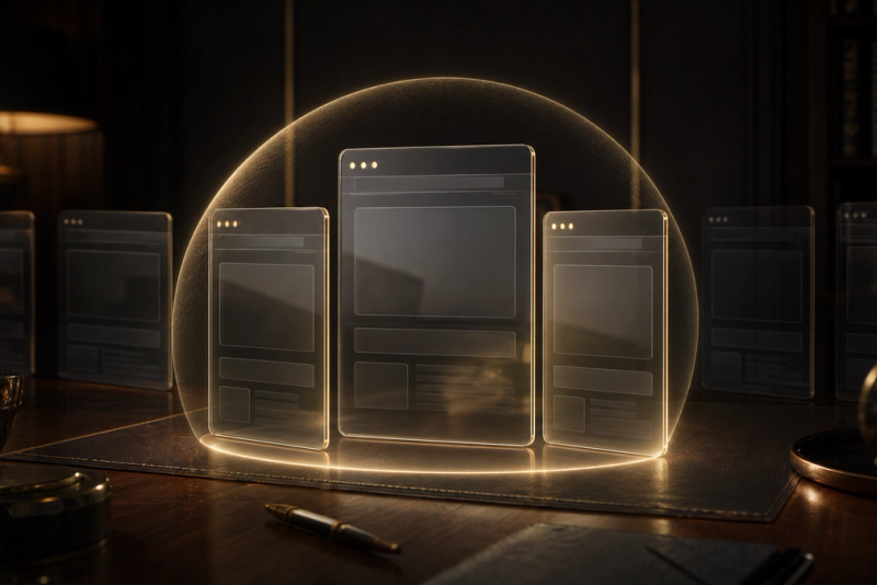 Editorial concept image of selected browser contexts inside a private protective boundary