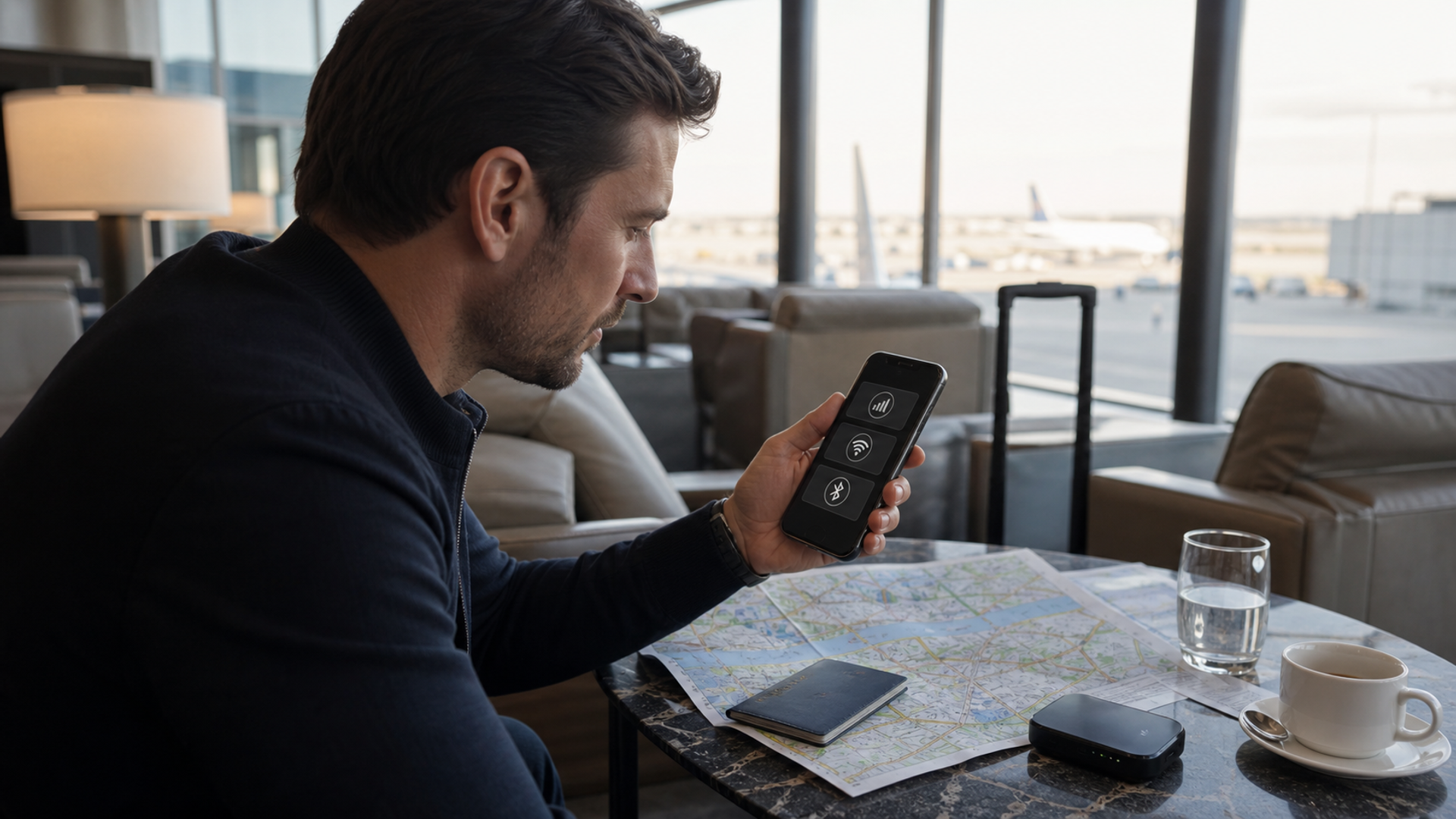 Traveller comparing roaming, travel eSIM and local mobile data options
