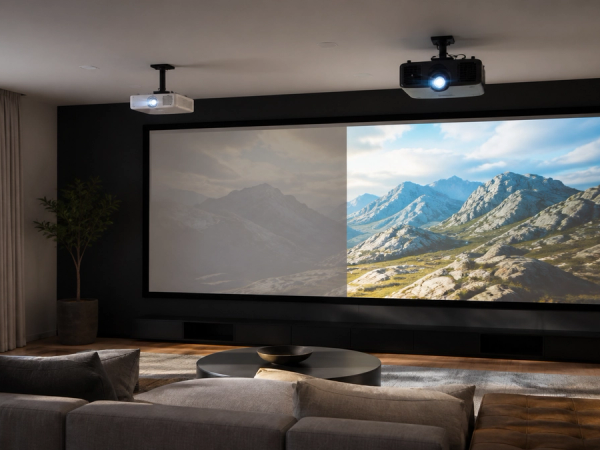 Laser vs LED Projector shown in a practical side-by-side comparison