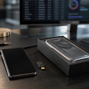 A premium smartphone evaluated with management, identity and replacement controls on an executive security desk