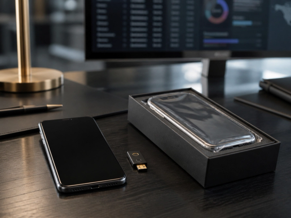 A premium smartphone evaluated with management, identity and replacement controls on an executive security desk