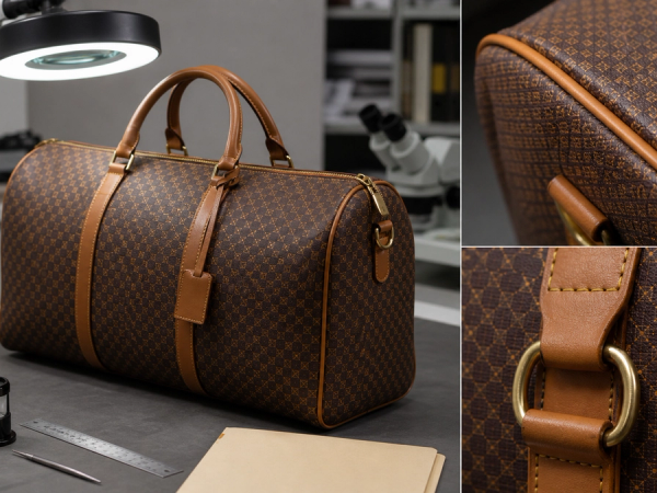 A luxury travel bag undergoing a full construction and provenance inspection