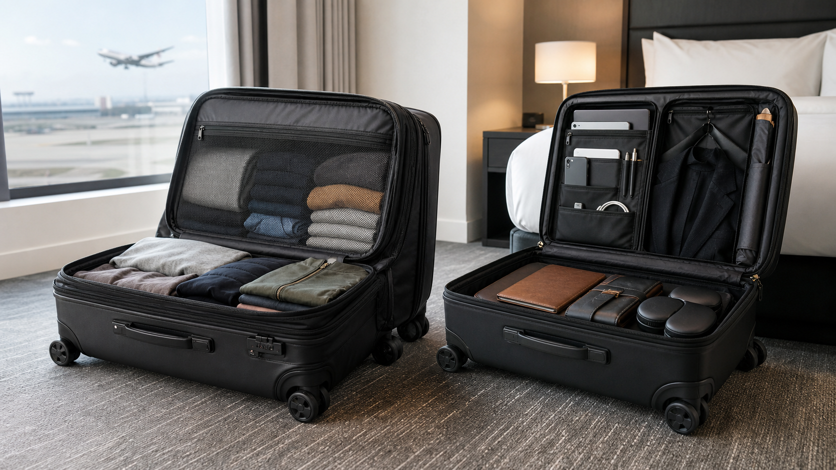 Two business carry-ons compared by organisation and expansion