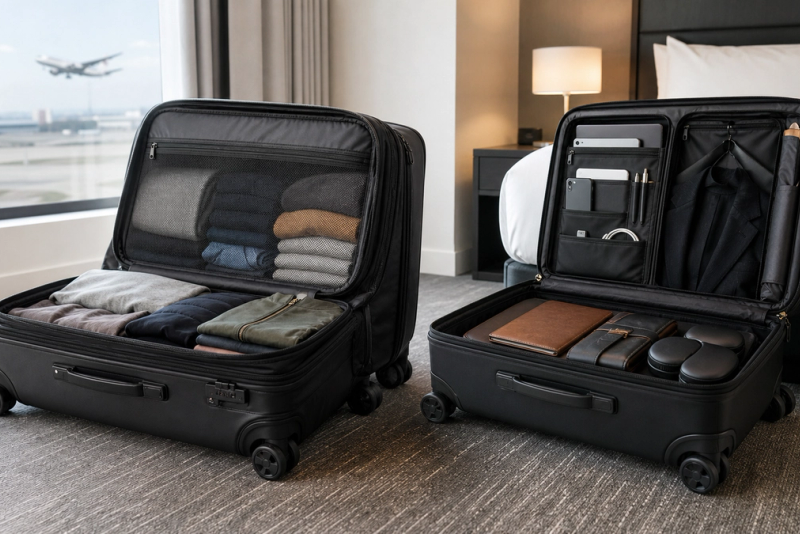 Two business carry-ons compared by organisation and expansion