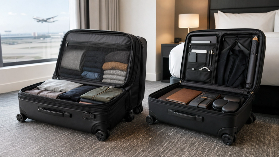 Two business carry-ons compared by organisation and expansion