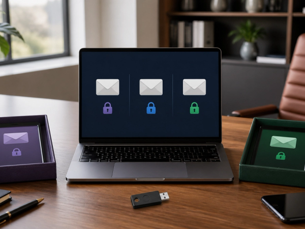 Secure email setups compared by encryption, domain control and recovery