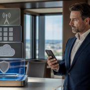 Executive smartphone security shown as device, cloud, app and communication layers