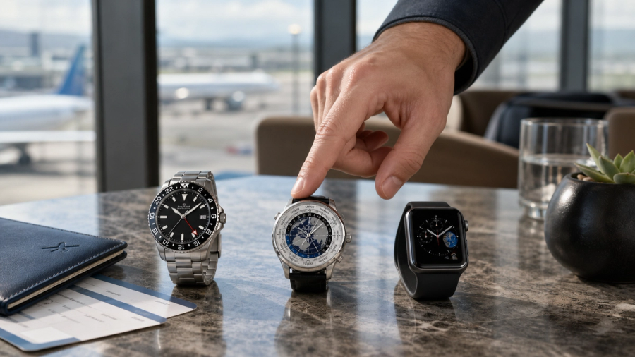 GMT watch world timer and smartwatch compared for frequent travel