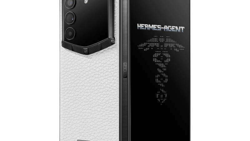 A detailed shot of the Agent Q luxury smartphone, highlighting its sophisticated design.