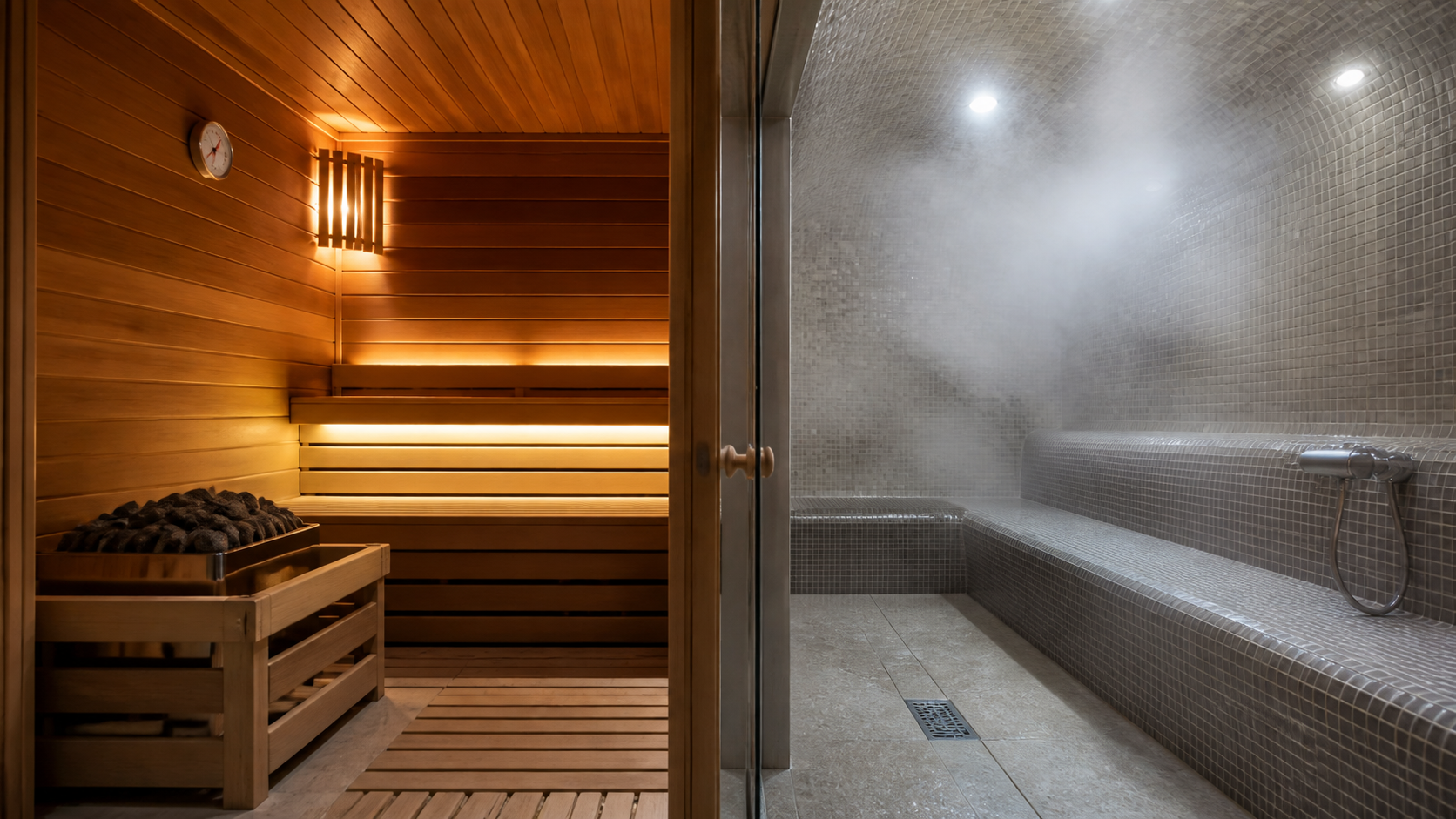 Sauna vs Steam Room shown as a practical comparison