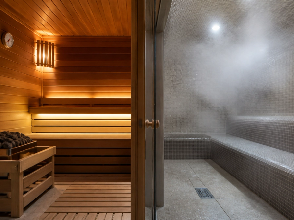 Sauna vs Steam Room shown as a practical comparison