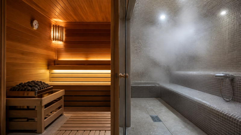 Sauna vs Steam Room shown as a practical comparison