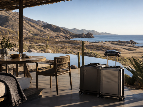 Luggage arriving at a secluded East Cape resort terrace overlooking the sea