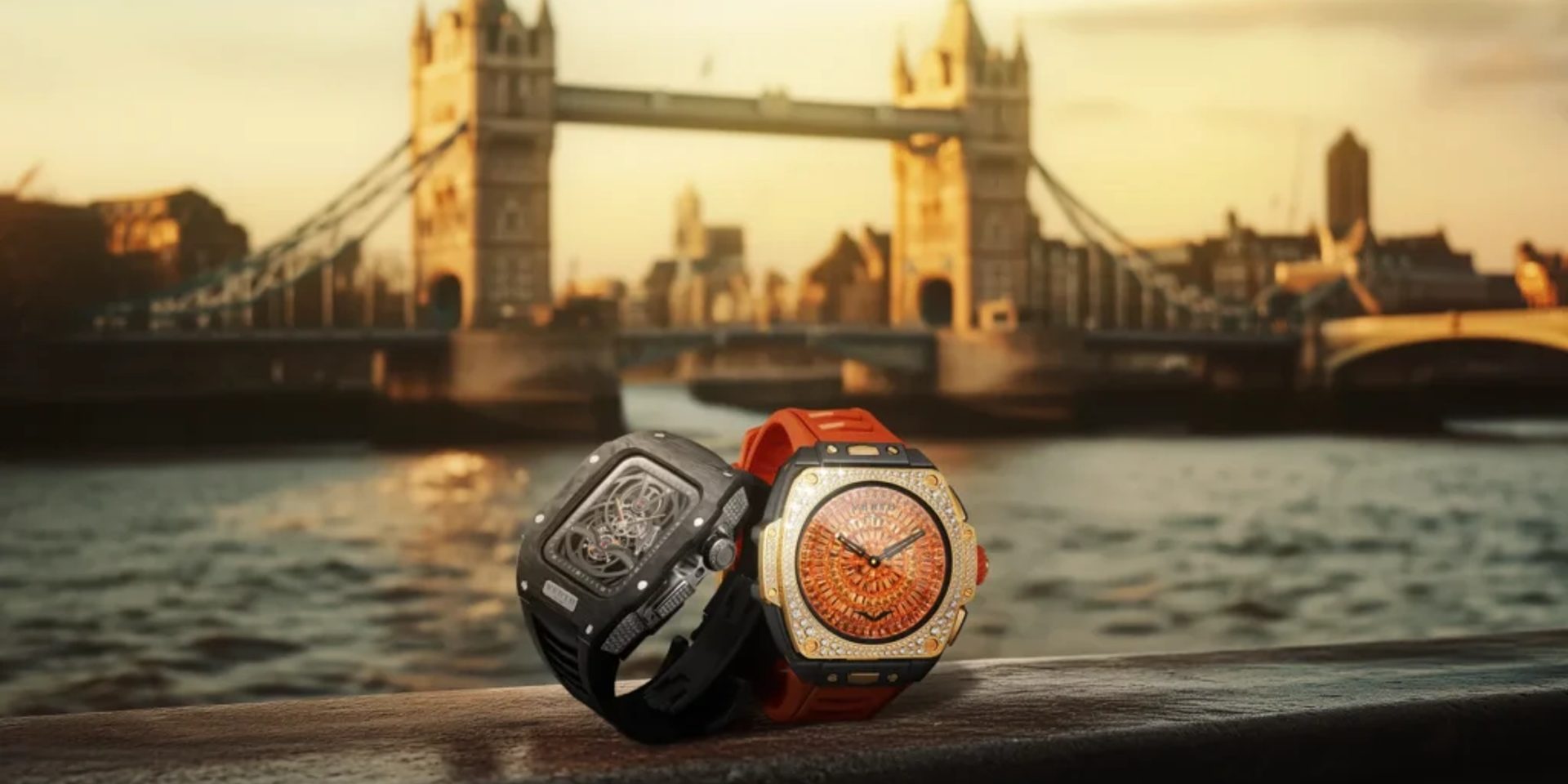 A close-up of a sophisticated luxury watch on a dark background, highlighting its intricate details.