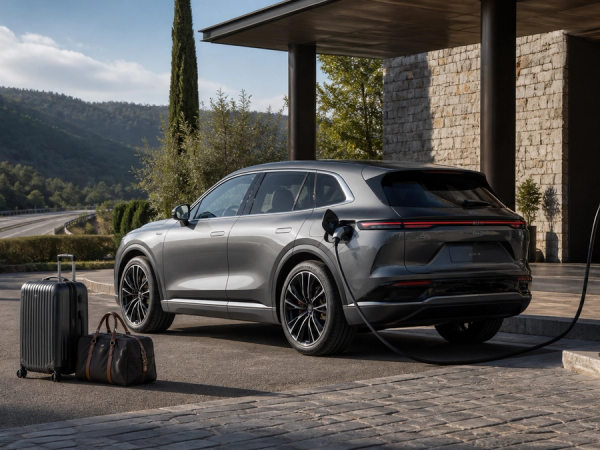 Electric SUV charging before a long-distance journey