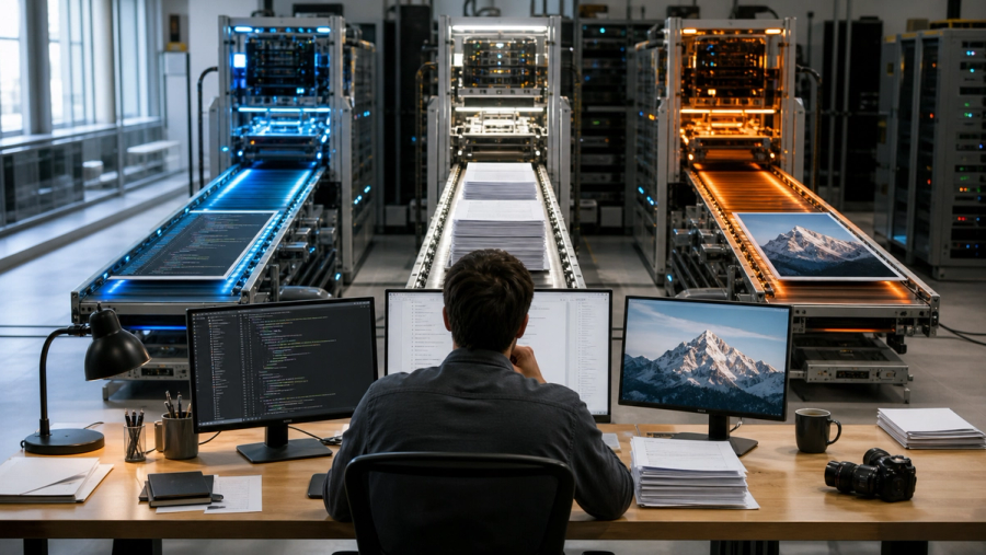 Three distinct AI compute lanes processing the same code, document and image workload