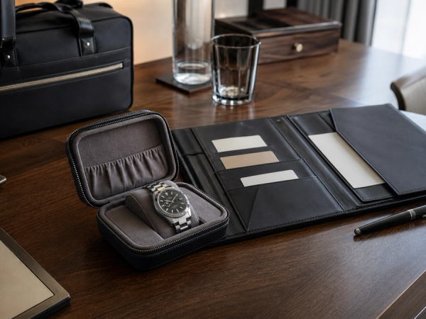 Luxury watch, travel case and ownership documents prepared before an international trip