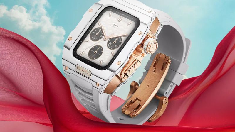 A detailed close-up of a luxury watch, highlighting the intricate details of its case and dial.