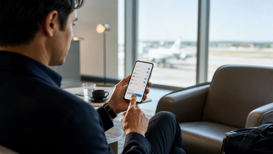 Person reviewing an AI phone permission panel before approving a cross-app travel task