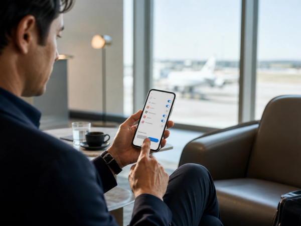 Person reviewing an AI phone permission panel before approving a cross-app travel task