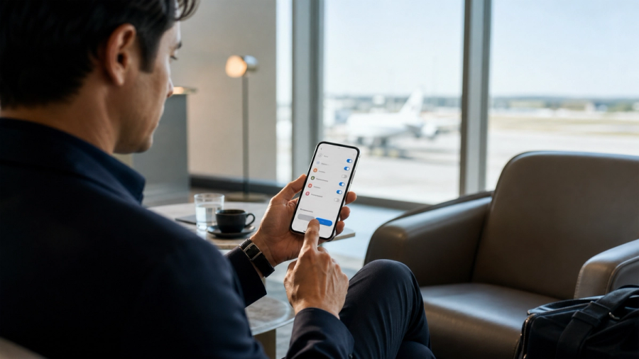 Person reviewing an AI phone permission panel before approving a cross-app travel task