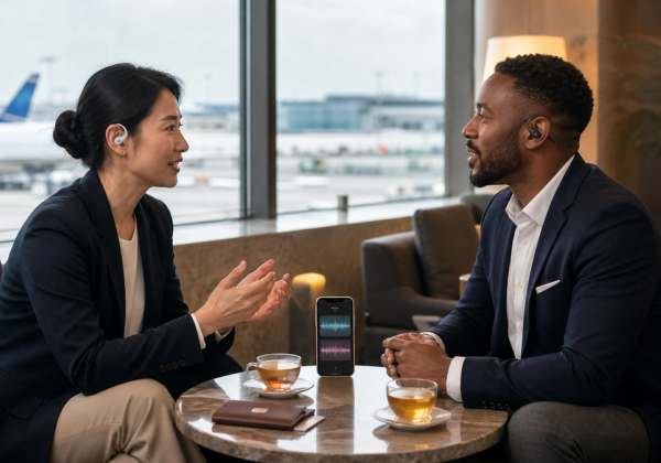Editorial decision scene for AI Translation Earbuds: Where VERTU Phantom OWS Fits, illustrating the product category without depicting an exact VERTU configuration