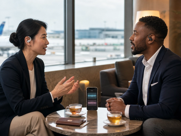 Editorial decision scene for AI Translation Earbuds: Where VERTU Phantom OWS Fits, illustrating the product category without depicting an exact VERTU configuration
