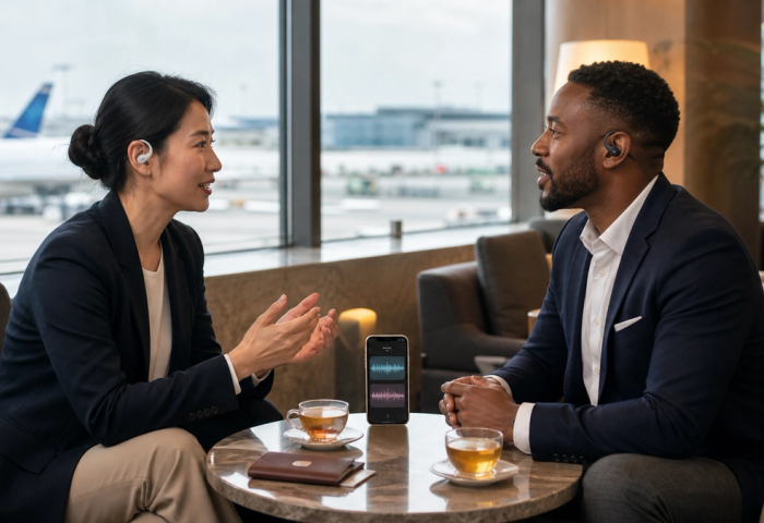 Editorial decision scene for AI Translation Earbuds: Where VERTU Phantom OWS Fits, illustrating the product category without depicting an exact VERTU configuration