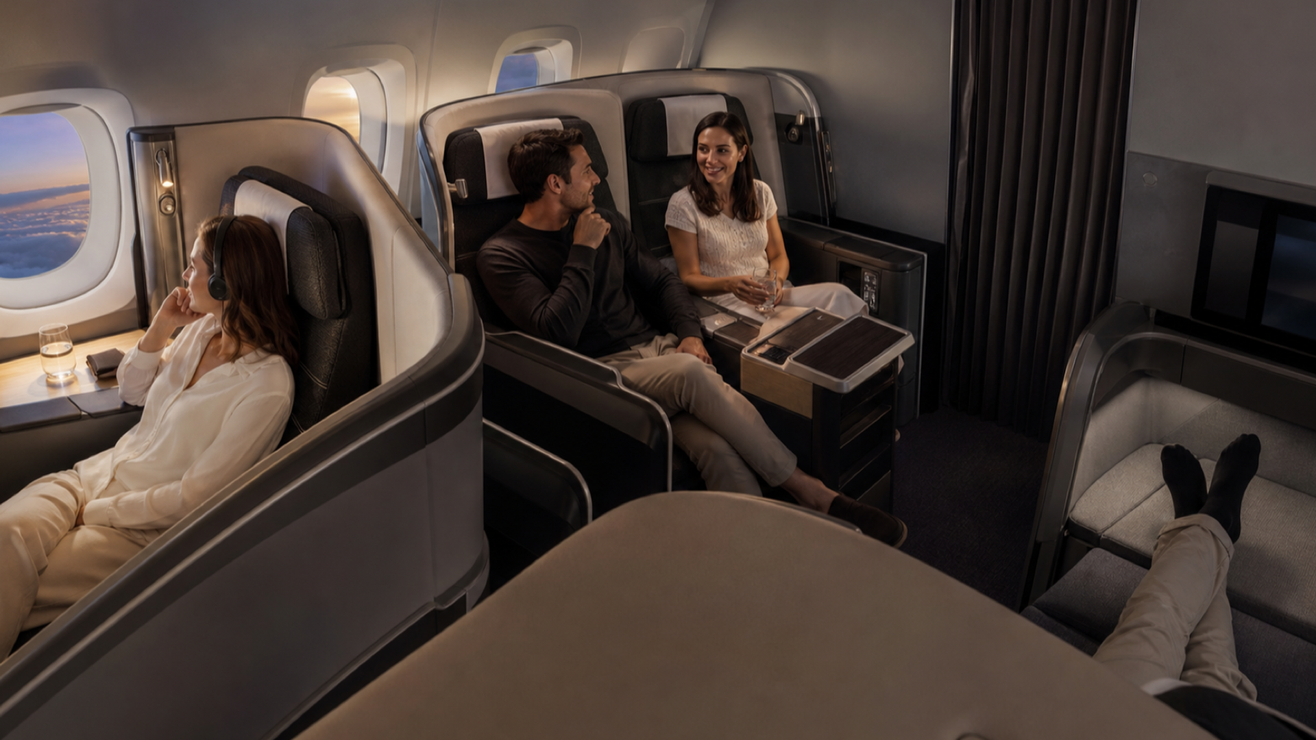 Window, centre and bulkhead business-class seats compared for privacy and sleep