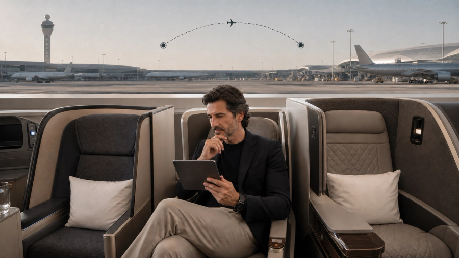 Executive comparing Gulf business-class seats and route connections