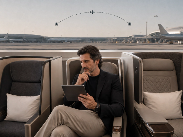 Executive comparing Gulf business-class seats and route connections