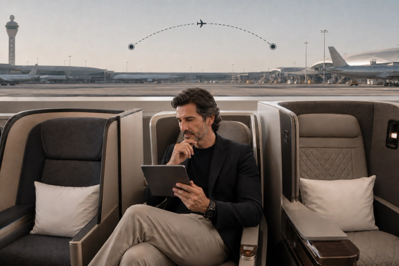 Executive comparing Gulf business-class seats and route connections