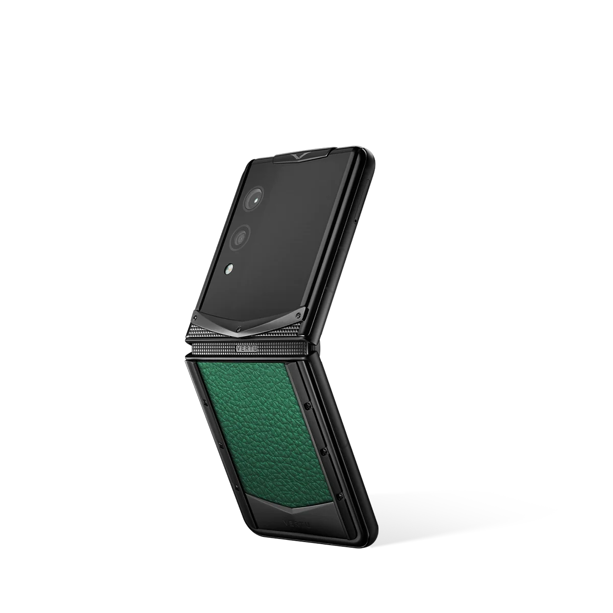 Detailed shot of the fine leather and stitching on a customised luxury smartphone.