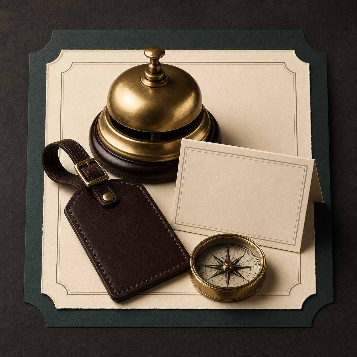 Concierge bell luggage tag and compass for VERTU Concierge and Travel Desk