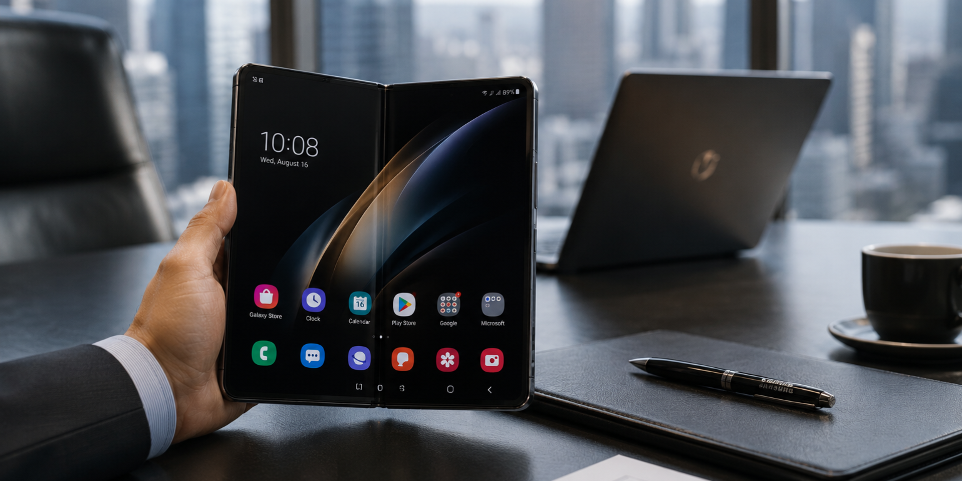 A sophisticated and secure Android software interface on a luxury smartphone.
