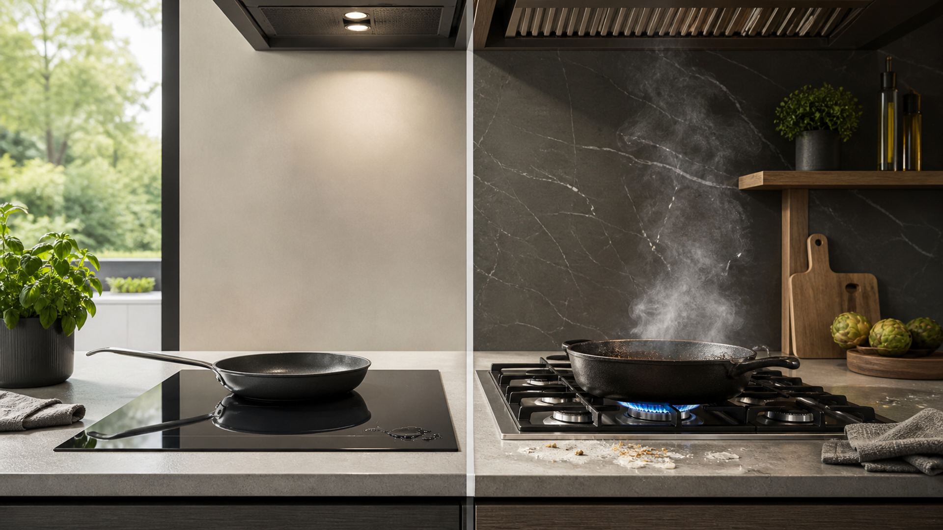 Induction vs Gas Cooktop shown as a practical comparison